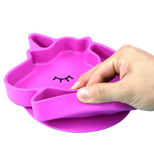 Unikornis szilikon tányér gyerekeknek rekeszekkel alján tapadókoronggal