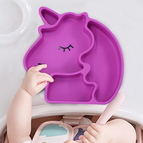 Unikornis szilikon tányér gyerekeknek rekeszekkel alján tapadókoronggal